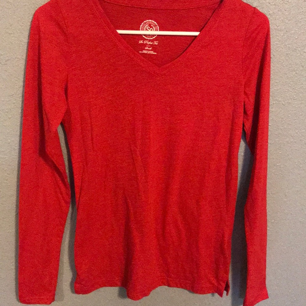 Red long sleeve v-neck